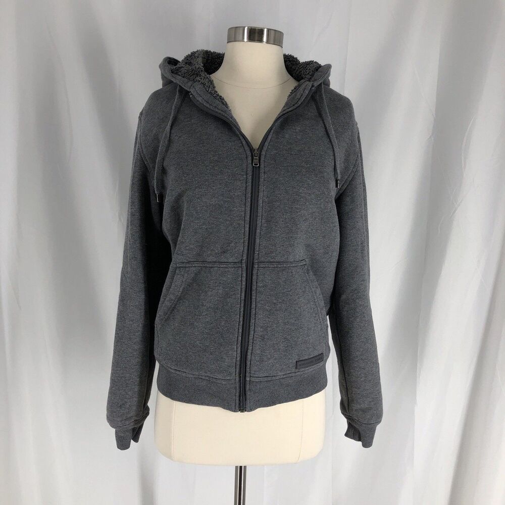 MICHAEL Michael Kors Sherpa Lined Full Zip Hoodie Women's S Gray Hooded Jacket